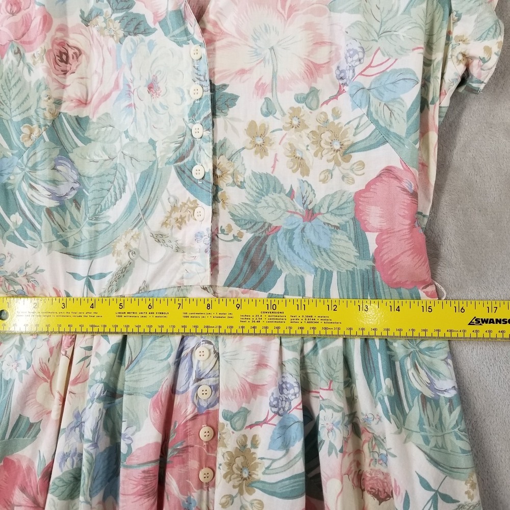 Vintage Floral Midi Dress M 100% Cotton USA Made 50's Inspired Cottage Prairie - Picture 6 of 11